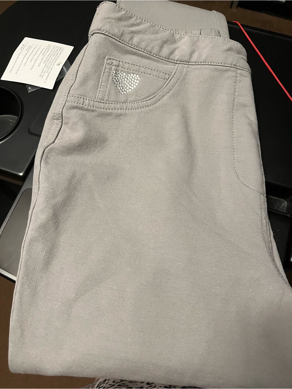 Quacker Factory Light Gray Cropped Stretch Pants with Heart Stud Accent